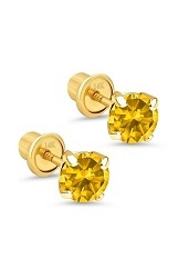 engaging gold round cubic zirconia November birthstone baby earrings
